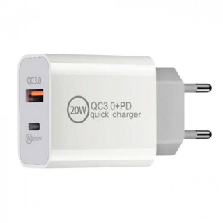 Lemontti Incarcator Retea PD Type-C + USB Quick Charge 20W Alb (output USB + Type-C 3.4A max, QC3.0)